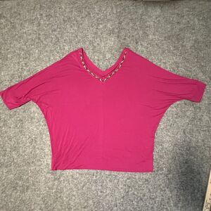 Lane Bryant Shirt Women 22 24 Pink Bead Rhinestone Stretch Comfy Lightweight